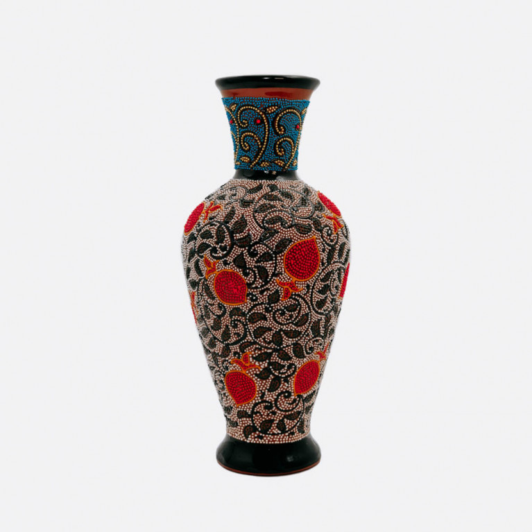 Unik handgjord vas från Rishtan (Uzbekistan), 30 cm, droppteknik