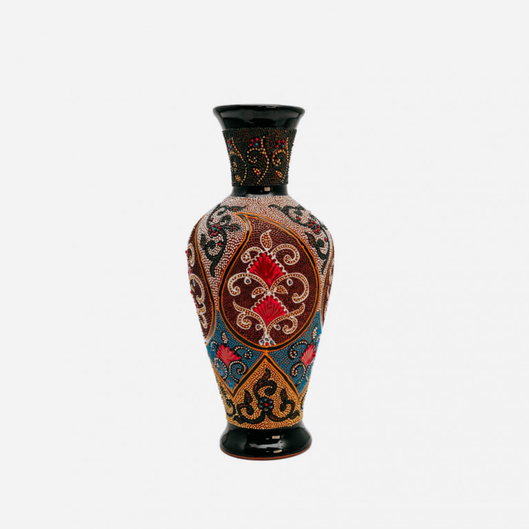 Unik handgjord vas från Rishtan (Uzbekistan), 30 cm, droppteknik