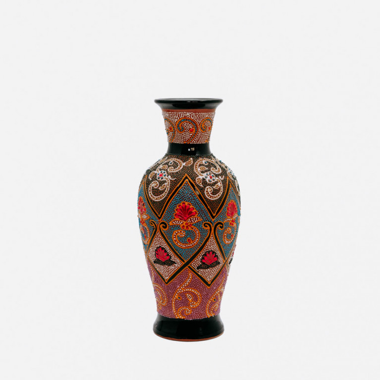 Unik handgjord vas från Rishtan (Uzbekistan), 30 cm, droppteknik
