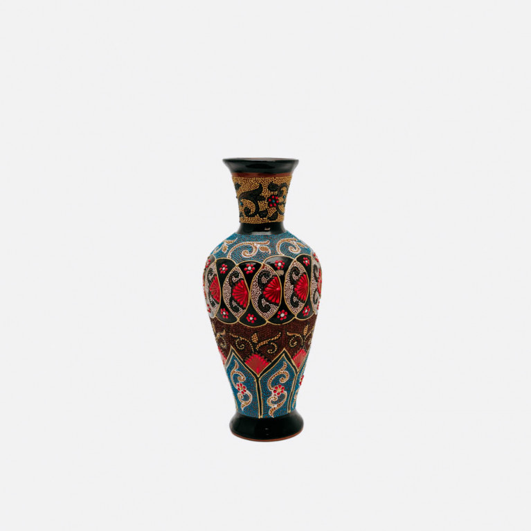 Unik handgjord vas från Rishtan (Uzbekistan), 30 cm, droppteknik