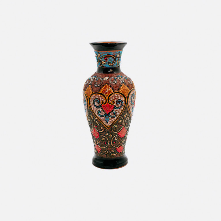 Unik handgjord vas från Rishtan (Uzbekistan), 30 cm, droppteknik