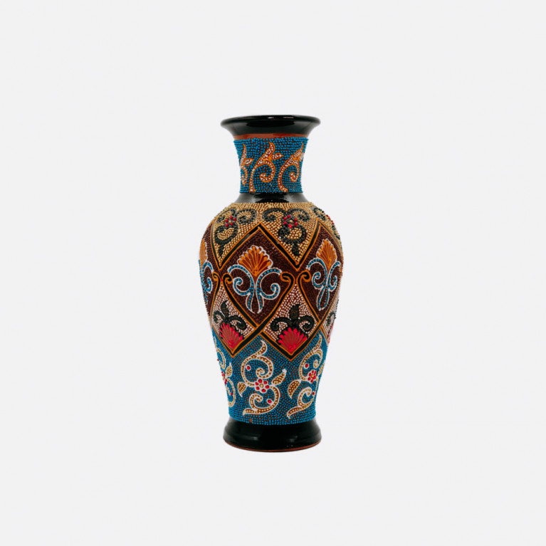 Unik handgjord vas från Rishtan (Uzbekistan), 30 cm, droppteknik