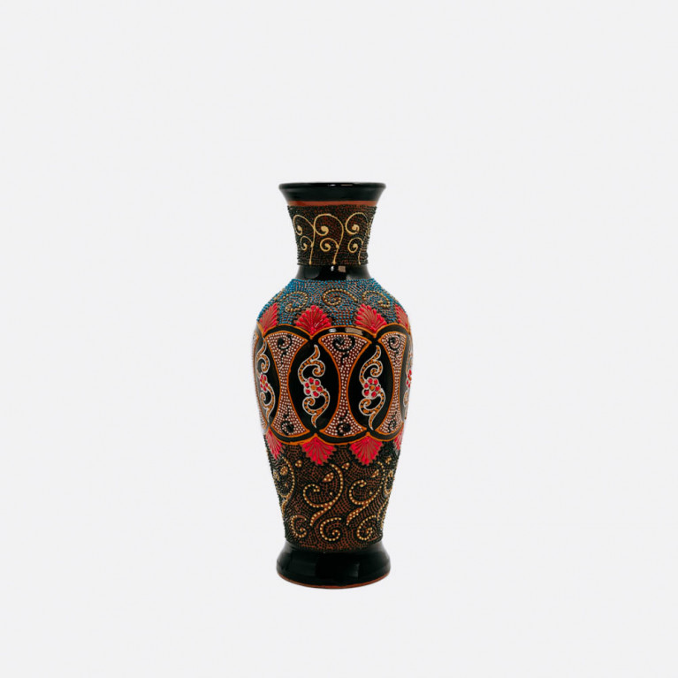 Unik handgjord vas från Rishtan (Uzbekistan), 30 cm, droppteknik