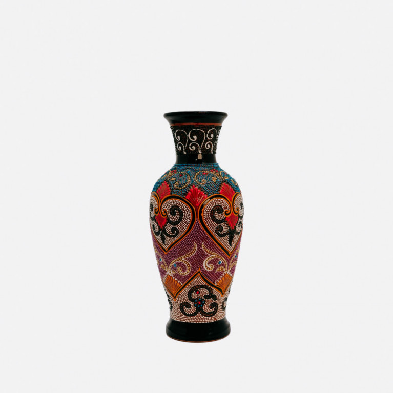 Unik handgjord vas från Rishtan (Uzbekistan), 30 cm, droppteknik