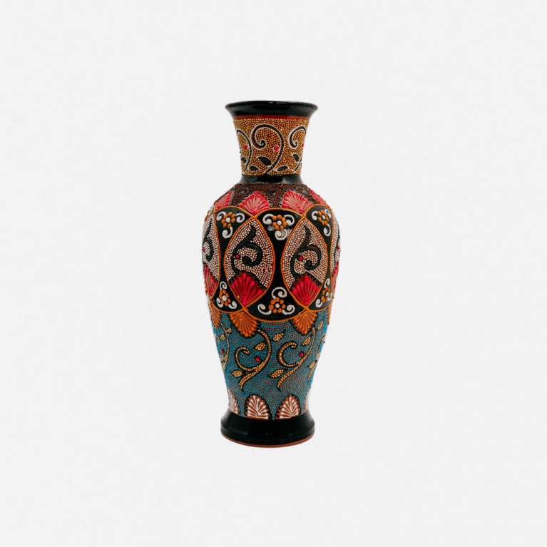 Unik handgjord vas från Rishtan (Uzbekistan), 30 cm, droppteknik