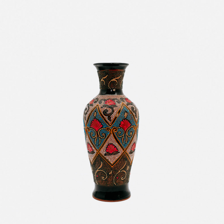 Unik handgjord vas från Rishtan (Uzbekistan), 30 cm, droppteknik