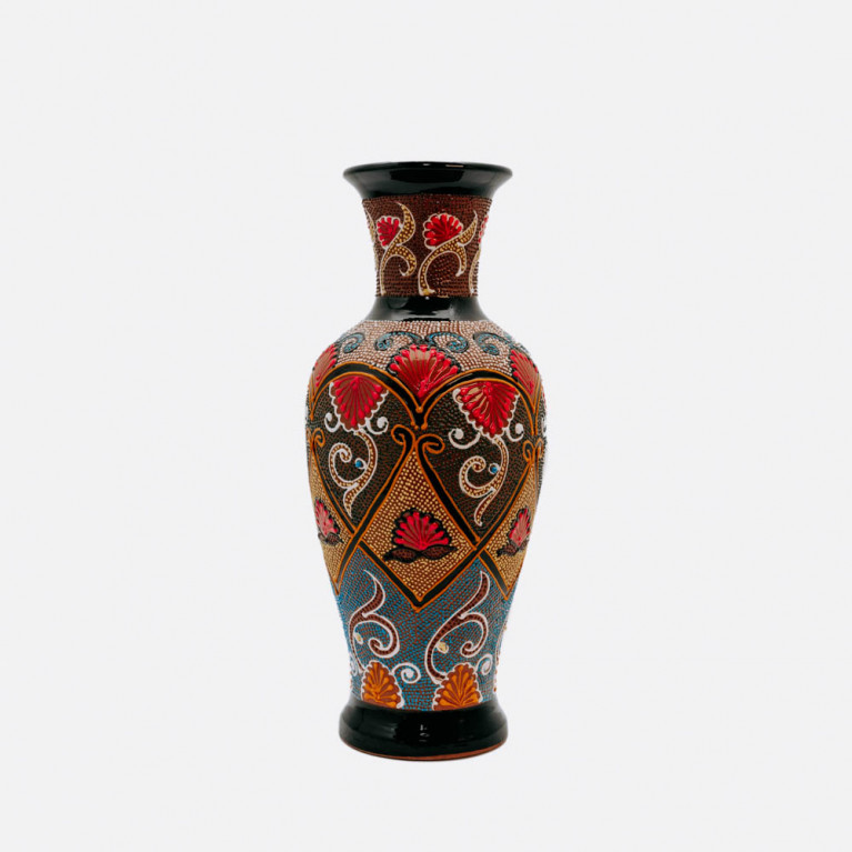 Unik handgjord vas från Rishtan (Uzbekistan), 30 cm, droppteknik
