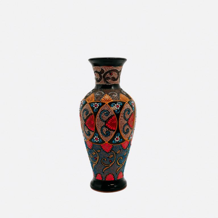 Unik handgjord vas från Rishtan (Uzbekistan), 30 cm, droppteknik