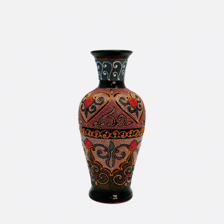 Unik handgjord vas från Rishtan (Uzbekistan), 30 cm, droppteknik