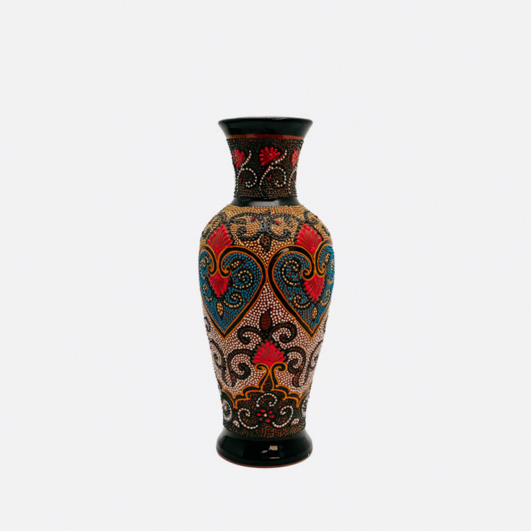 Unik handgjord vas från Rishtan (Uzbekistan), 30 cm, droppteknik