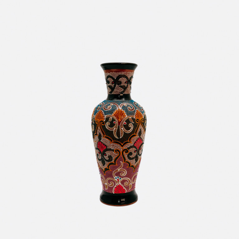 Unik handgjord vas från Rishtan (Uzbekistan), 30 cm, droppteknik