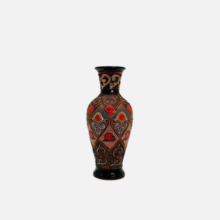 Unik handgjord vas från Rishtan (Uzbekistan), 30 cm, droppteknik