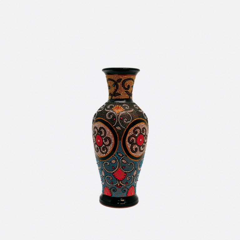 Unik handgjord vas från Rishtan (Uzbekistan), 30 cm, droppteknik