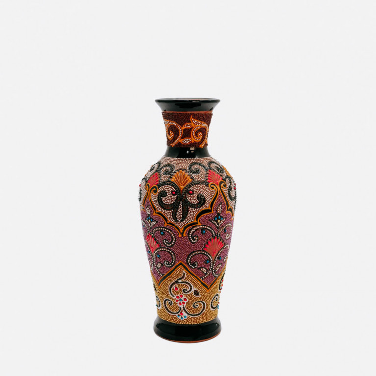 Unik handgjord vas från Rishtan (Uzbekistan), 30 cm, droppteknik