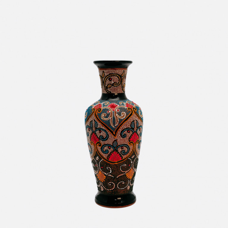 Unik handgjord vas från Rishtan (Uzbekistan), 30 cm, droppteknik