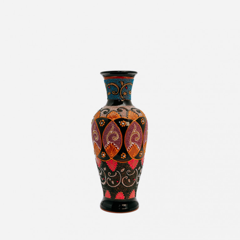 Unik handgjord vas från Rishtan (Uzbekistan), 30 cm, droppteknik