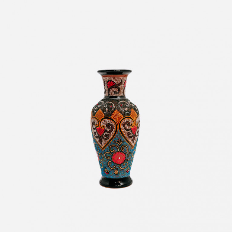 Unik handgjord vas från Rishtan (Uzbekistan), 30 cm, droppteknik