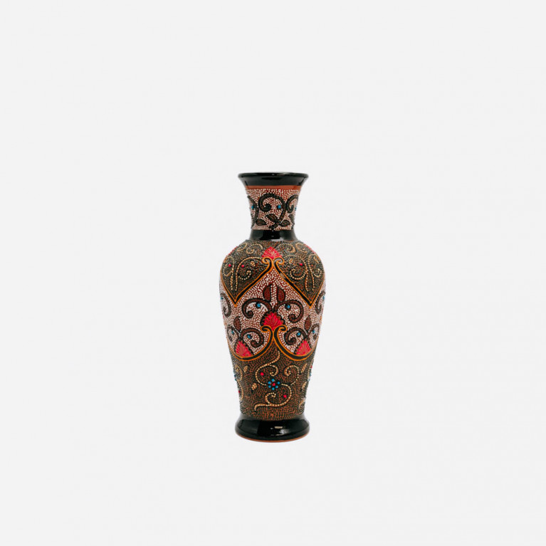 Unik handgjord vas från Rishtan (Uzbekistan), 30 cm, droppteknik