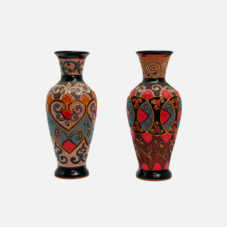 Unik handgjord vas från Rishtan (Uzbekistan), 30 cm, droppteknik