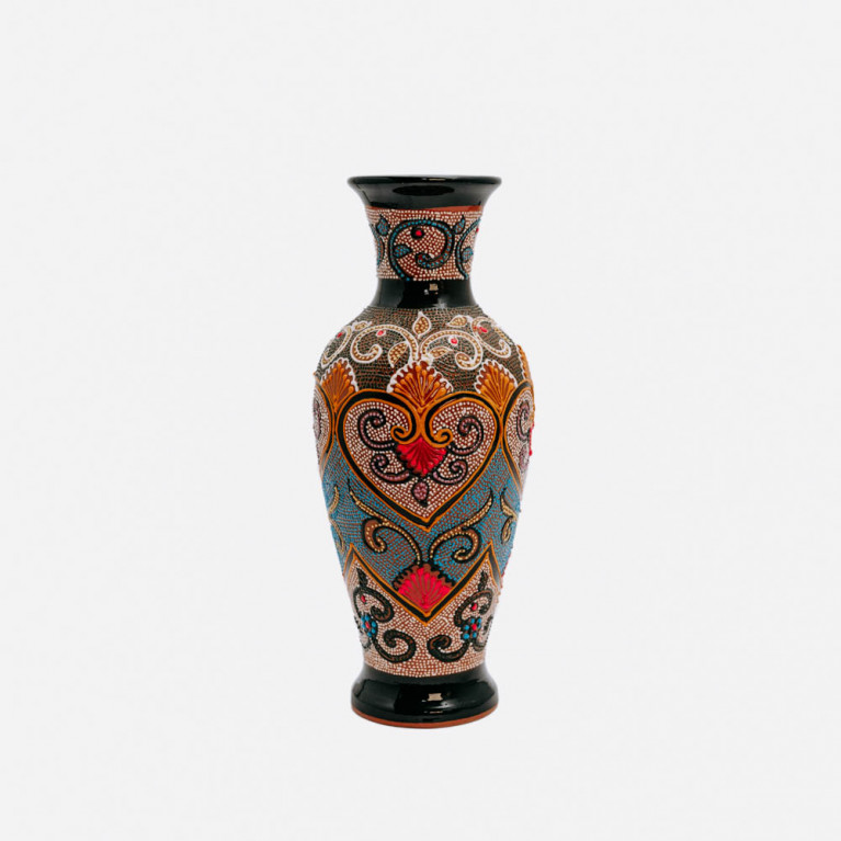 Unik handgjord vas från Rishtan (Uzbekistan), 30 cm, droppteknik