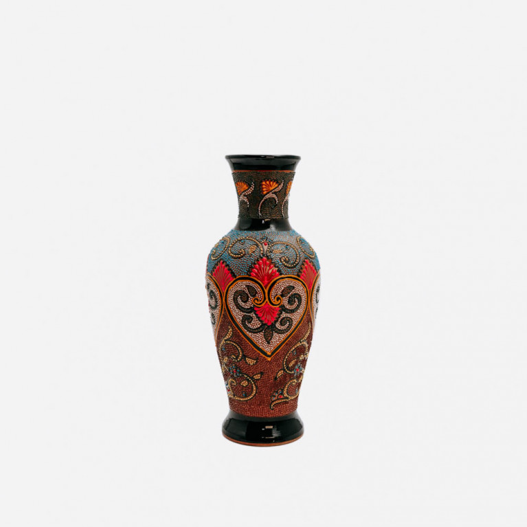 Unik handgjord vas från Rishtan (Uzbekistan), 30 cm, droppteknik