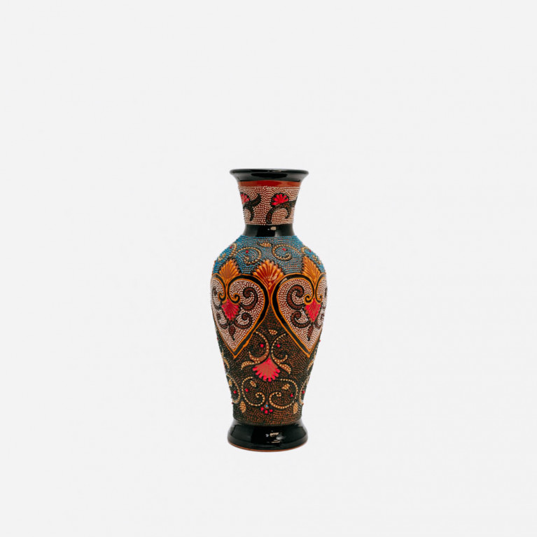 Unik handgjord vas från Rishtan (Uzbekistan), 30 cm, droppteknik