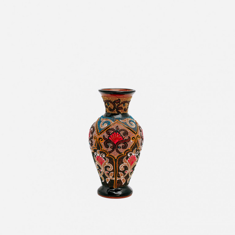 Unik handgjord vas från Rishtan (Uzbekistan), 20 cm, droppteknik