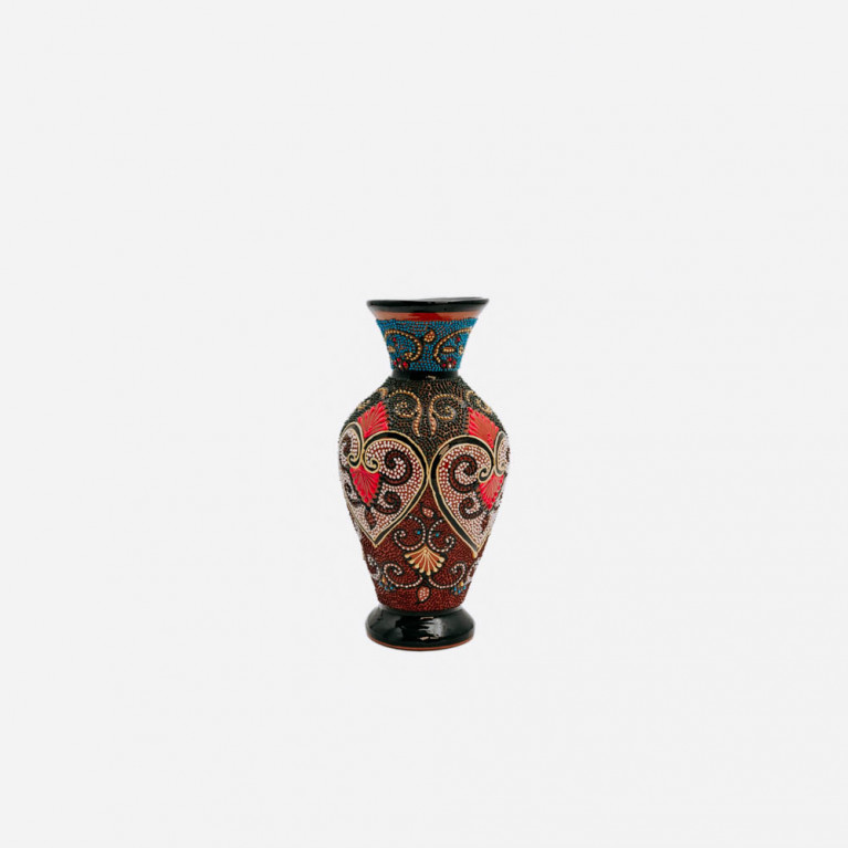 Unik handgjord vas från Rishtan (Uzbekistan), 20 cm, droppteknik