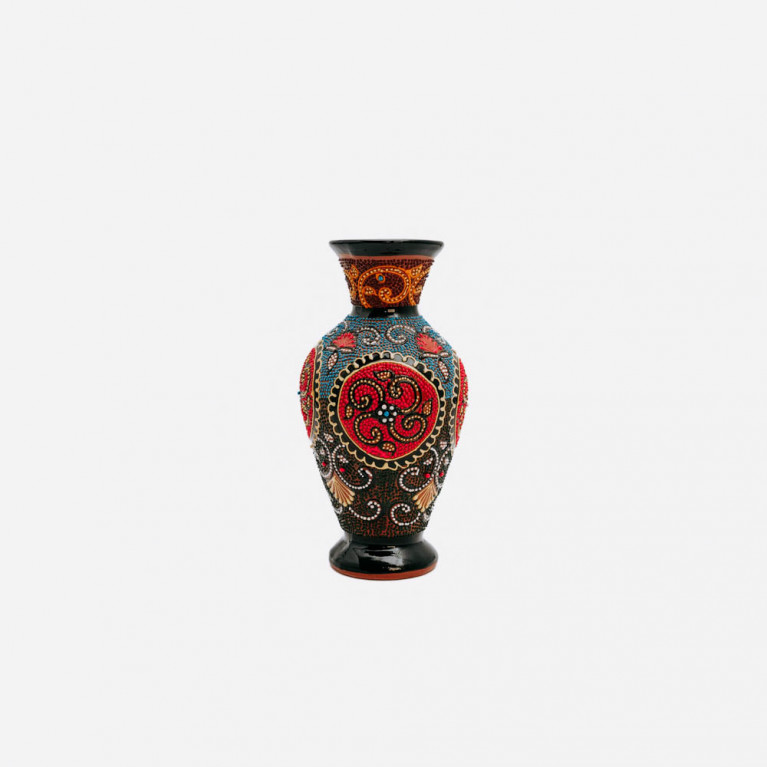 Unik handgjord vas från Rishtan (Uzbekistan), 20 cm, droppteknik