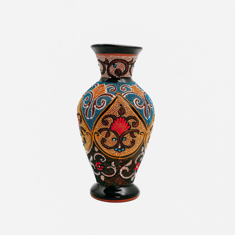 Unik handgjord vas från Rishtan (Uzbekistan), 20 cm, droppteknik