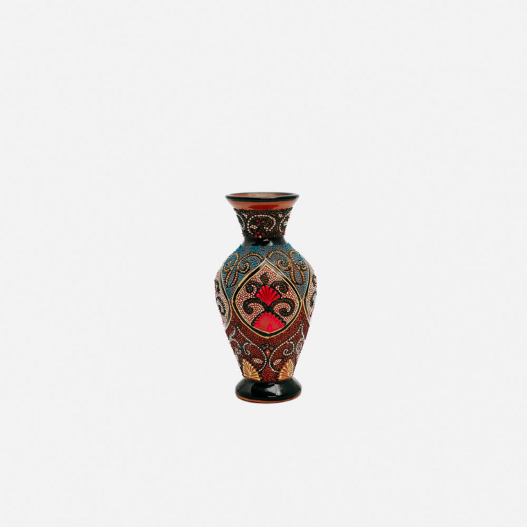 Unik handgjord vas från Rishtan (Uzbekistan), 20 cm, droppteknik