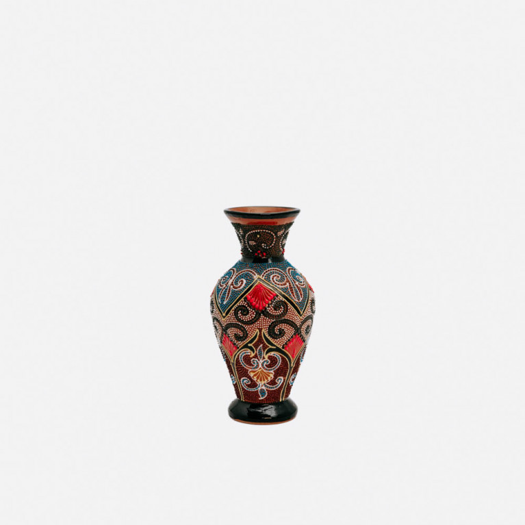 Unik handgjord vas från Rishtan (Uzbekistan), 20 cm, droppteknik