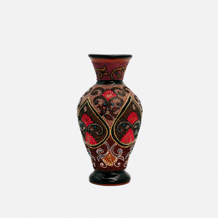 Unik handgjord vas från Rishtan (Uzbekistan), 20 cm, droppteknik