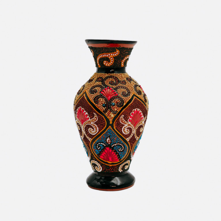 Unik handgjord vas från Rishtan (Uzbekistan), 20 cm, droppteknik