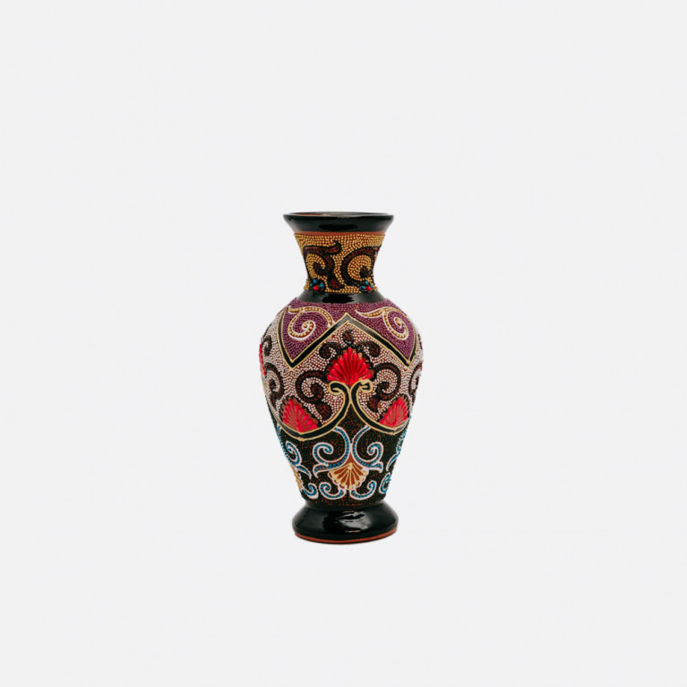Unik handgjord vas från Rishtan (Uzbekistan), 20 cm, droppteknik