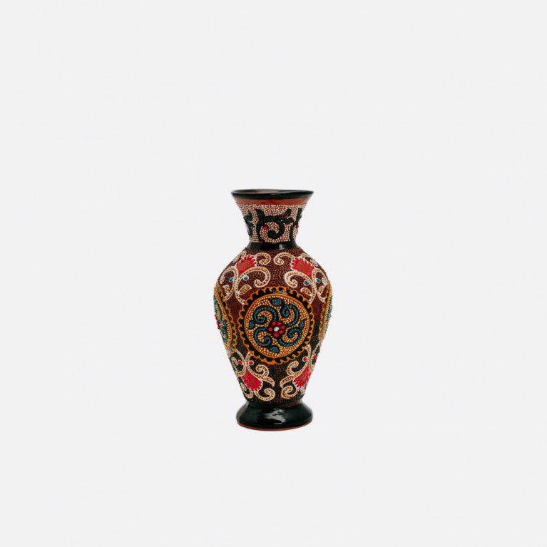 Unik handgjord vas från Rishtan (Uzbekistan), 20 cm, droppteknik