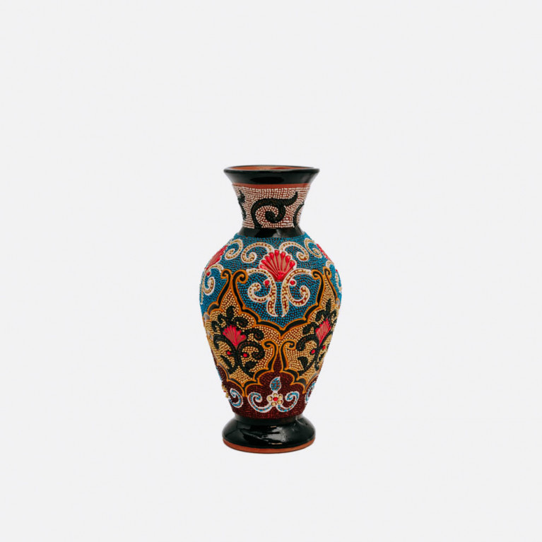 Unik handgjord vas från Rishtan (Uzbekistan), 20 cm, droppteknik