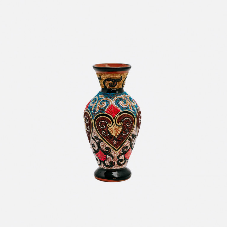 Unik handgjord vas från Rishtan (Uzbekistan), 20 cm, droppteknik