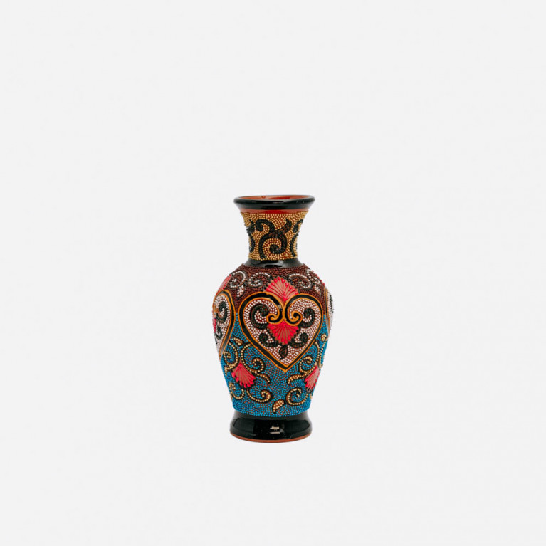 Unik handgjord vas från Rishtan (Uzbekistan), 20 cm, droppteknik