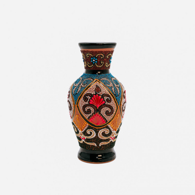 Unik handgjord vas från Rishtan (Uzbekistan), 20 cm, droppteknik
