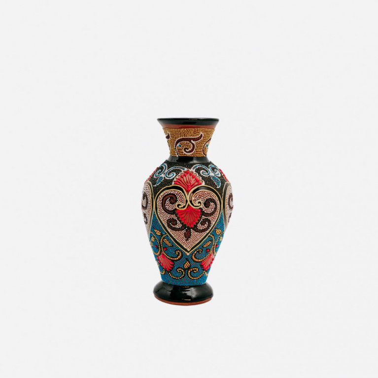Unik handgjord vas från Rishtan (Uzbekistan), 20 cm, droppteknik