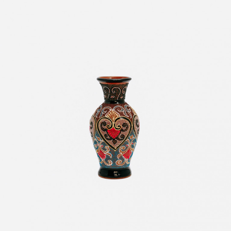 Unik handgjord vas från Rishtan (Uzbekistan), 20 cm, droppteknik