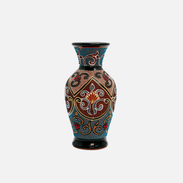 Unik handgjord vas från Rishtan (Uzbekistan), 20 cm, droppteknik