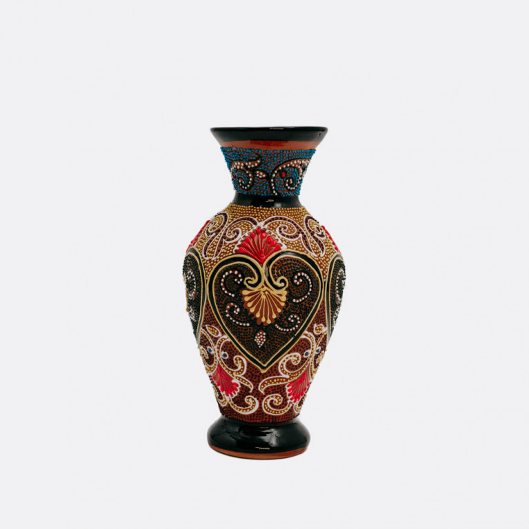 Unik handgjord vas från Rishtan (Uzbekistan), 20 cm, droppteknik