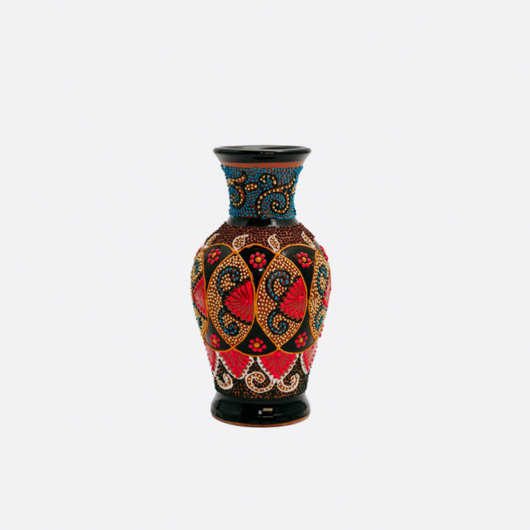 Unik handgjord vas från Rishtan (Uzbekistan), 20 cm, droppteknik