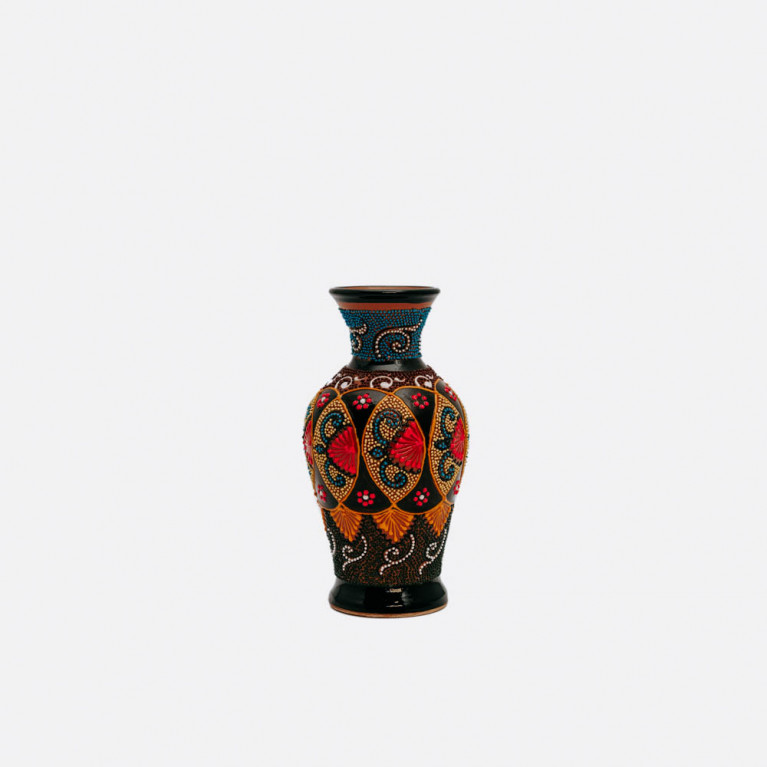 Unik handgjord vas från Rishtan (Uzbekistan), 20 cm, droppteknik