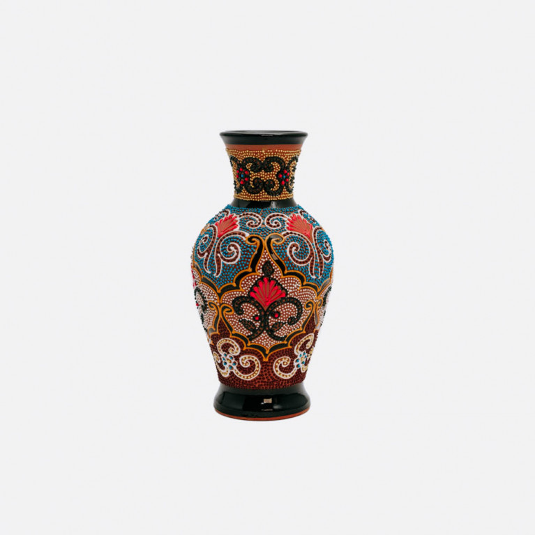Unik handgjord vas från Rishtan (Uzbekistan), 20 cm, droppteknik