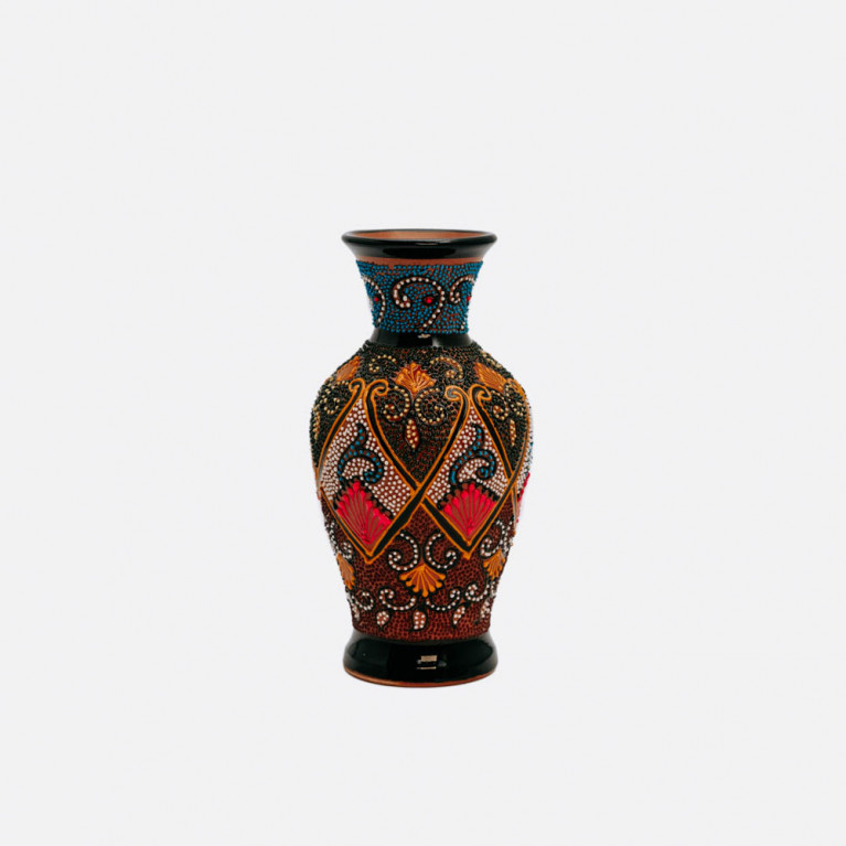 Unik handgjord vas från Rishtan (Uzbekistan), 20 cm, droppteknik