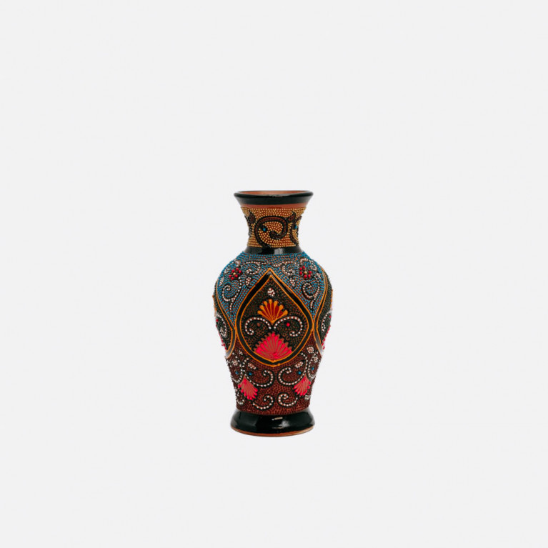 Unik handgjord vas från Rishtan (Uzbekistan), 20 cm, droppteknik