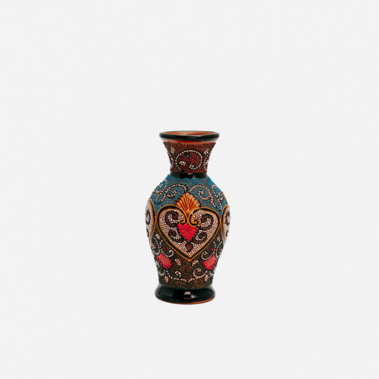 Unik handgjord vas från Rishtan (Uzbekistan), 20 cm, droppteknik